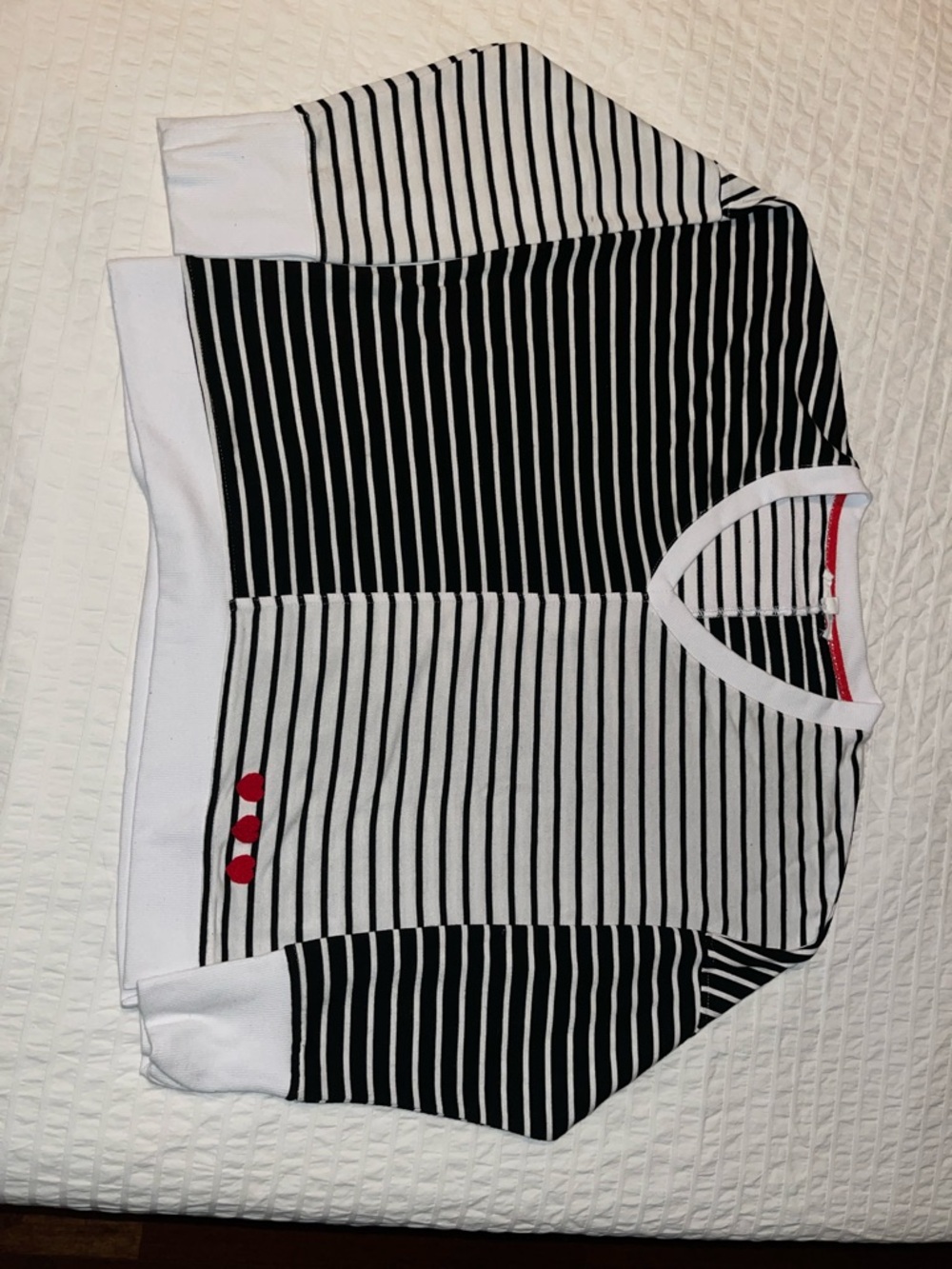 Striped Black and White Knit Top with Red Heart ❤️ Accent